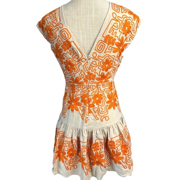 Maje Beige & Orange Embroidered Floral Sleeveless Dress Size 40 - Picture 3 of 9